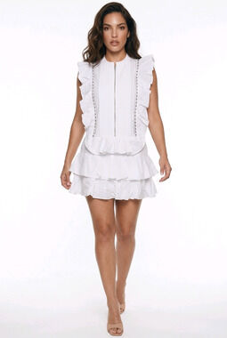 Piper By Townsen Beaded Ruffle Tunic Dress XS White